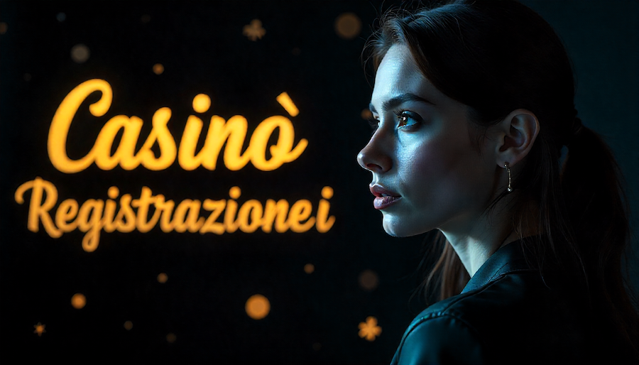 bella ragazza italiana con scritta “Casinò senza registrazione” sullo sfondo
