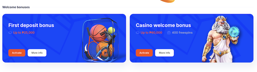 First screen of Vulkan.Bet